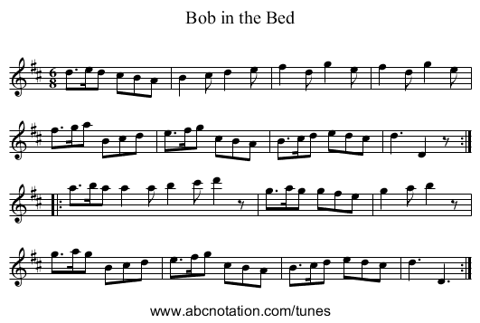 Bob in the Bed - staff notation