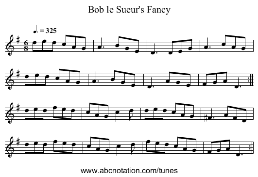 Bob le Sueur's Fancy - staff notation