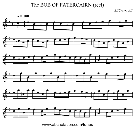 BOB OF FATERCAIRN (reel), The - staff notation
