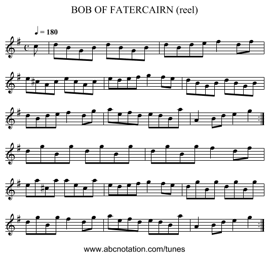 BOB OF FATERCAIRN (reel) - staff notation
