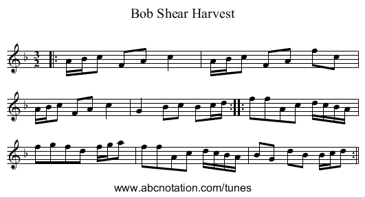 Bob Shear Harvest - staff notation
