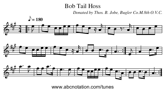 Bob Tail Hoss - staff notation
