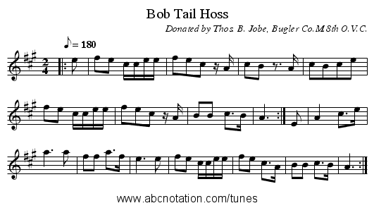 Bob Tail Hoss - staff notation