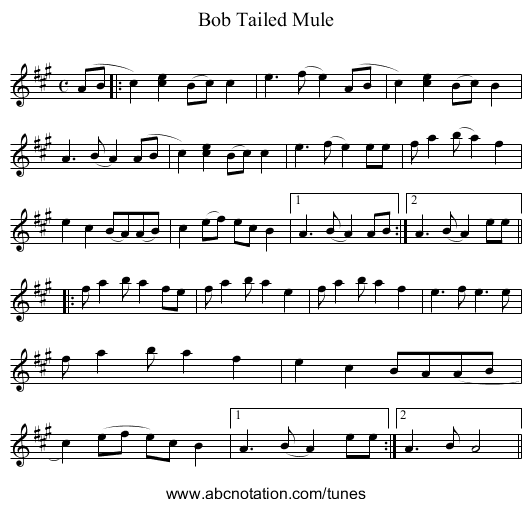 Bob Tailed Mule - staff notation