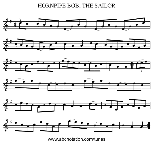 BOB, THE SAILOR, HORNPIPE - staff notation