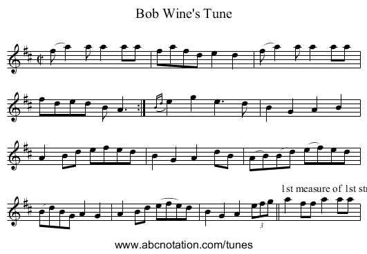 Bob Wine's Tune - staff notation