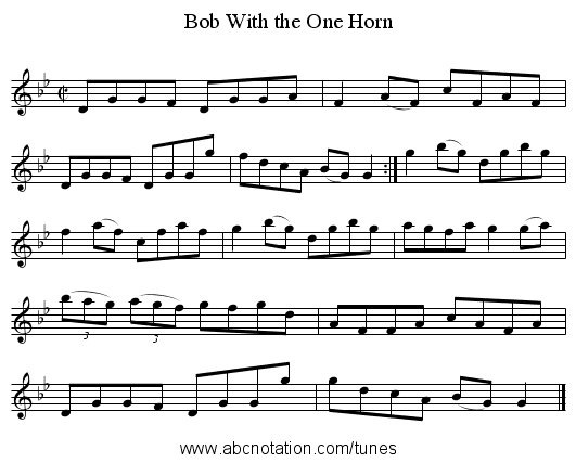 Bob With the One Horn - staff notation