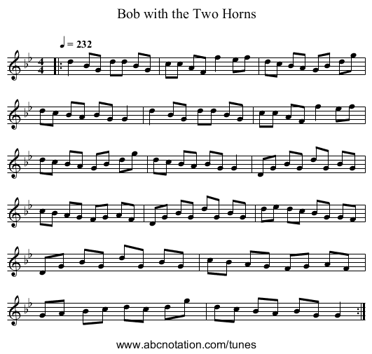 Bob with the Two Horns - staff notation