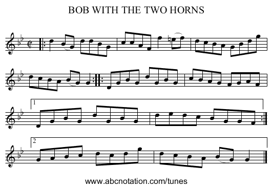BOB WITH THE TWO HORNS - staff notation