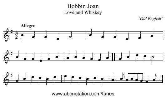 Bobbin Joan - staff notation
