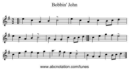 Bobbin' John - staff notation