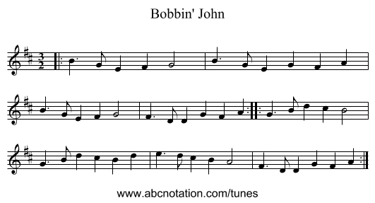 Bobbin' John - staff notation