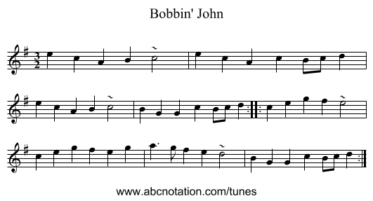 Bobbin' John - staff notation