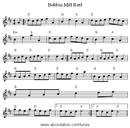 Bobbin Mill Reel - staff notation