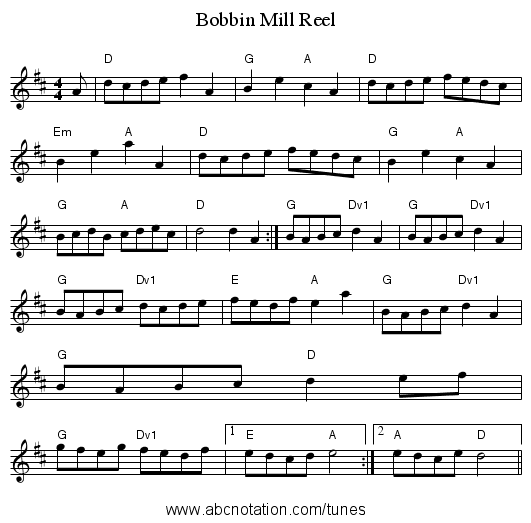 Bobbin Mill Reel - staff notation