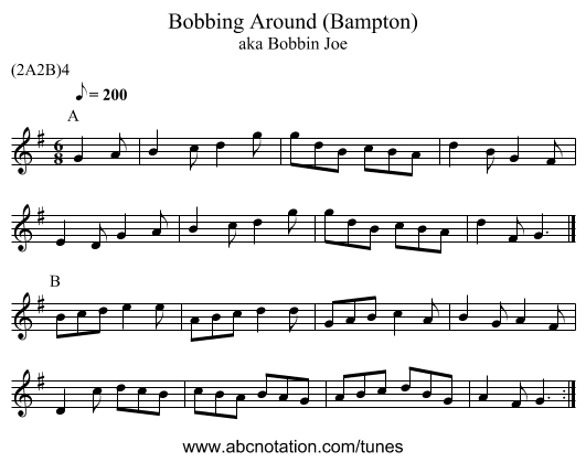 Bobbing Around (Bampton) - staff notation