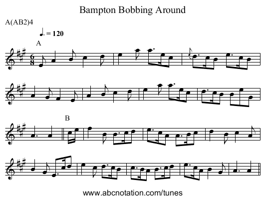 Bobbing Around, Bampton - staff notation