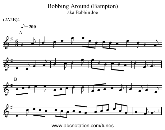 Bobbing Around (Bampton) - staff notation