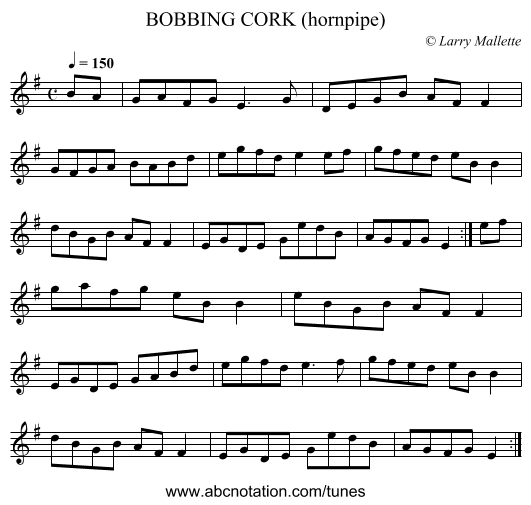 BOBBING CORK (hornpipe) - staff notation