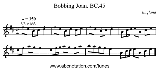 Bobbing Joan. BC.45 - staff notation