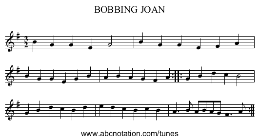 BOBBING JOAN - staff notation
