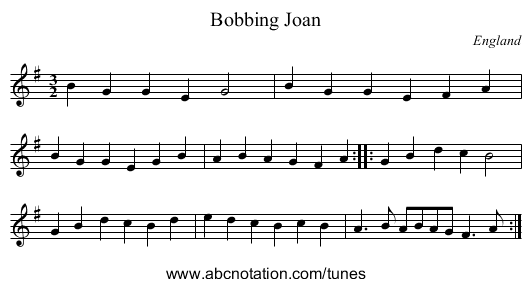 Bobbing Joan - staff notation