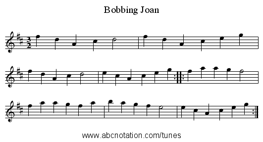 Bobbing Joan - staff notation