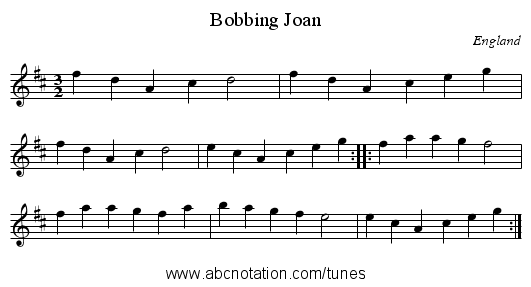 Bobbing Joan - staff notation