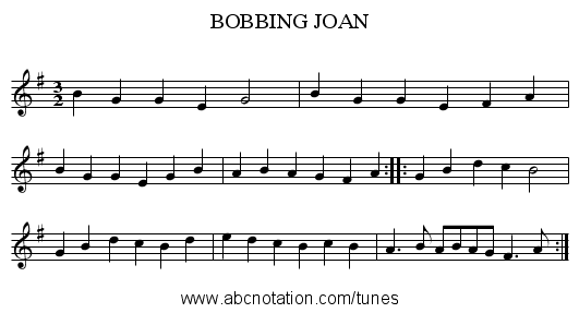 BOBBING JOAN - staff notation