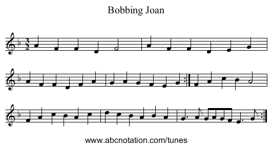 Bobbing Joan - staff notation