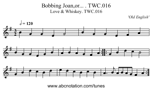 Bobbing Joan,or... . TWC.016 - staff notation