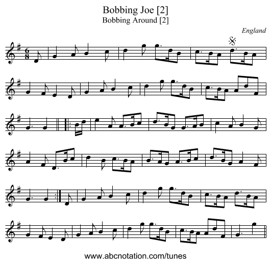 Bobbing Joe [2] - staff notation