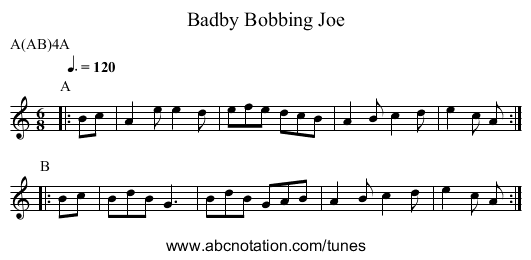 Bobbing Joe, Badby - staff notation