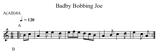 Bobbing Joe, Badby - staff notation