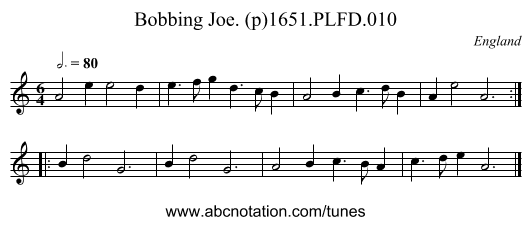 Bobbing Joe. (p)1651.PLFD.010 - staff notation