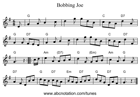 Bobbing Joe - staff notation