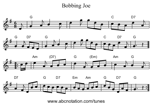 Bobbing Joe - staff notation