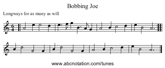 Bobbing Joe - staff notation