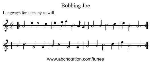 Bobbing Joe - staff notation