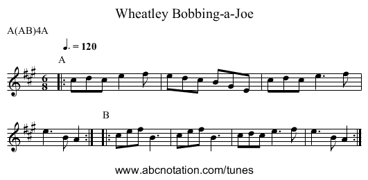 Bobbing-a-Joe, Wheatley - staff notation
