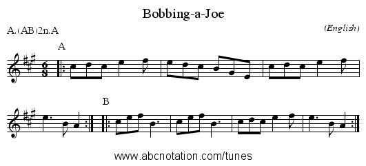 Bobbing-a-Joe - staff notation