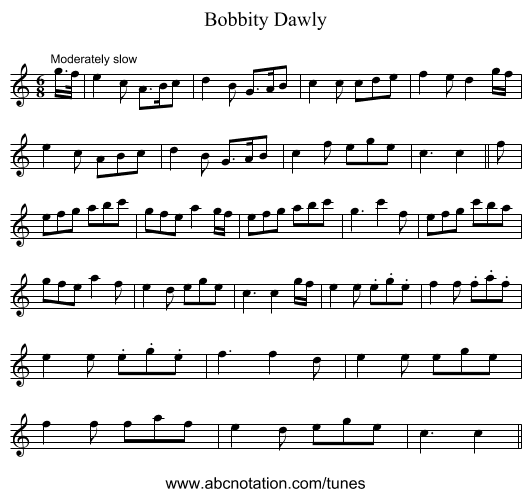 Bobbity Dawly - staff notation