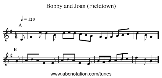 Bobby and Joan (Fieldtown) - staff notation