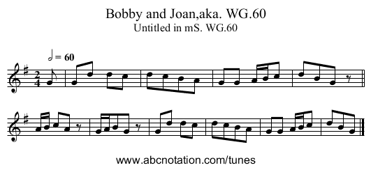 Bobby and Joan,aka. WG.60 - staff notation