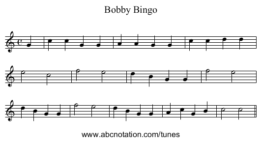 Bobby Bingo - staff notation
