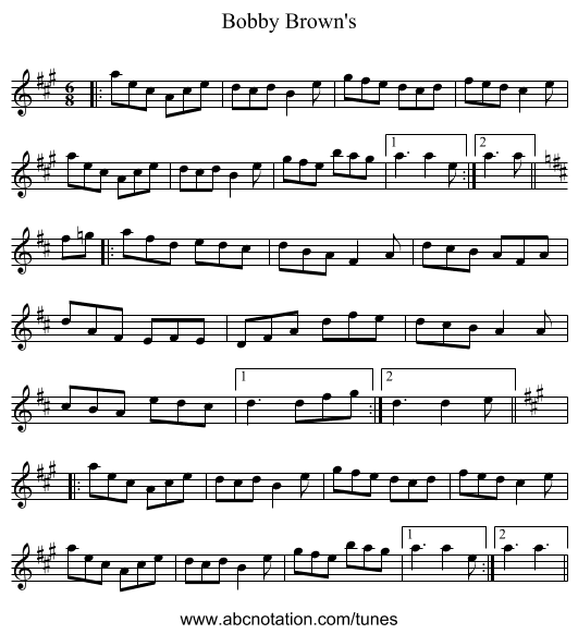 Bobby Brown's - staff notation