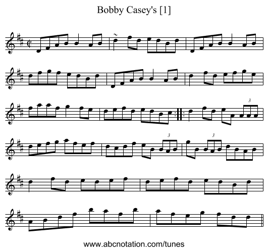 Bobby Casey's [1] - staff notation