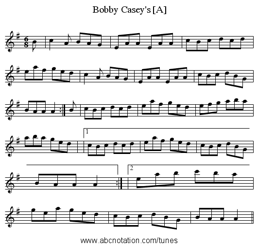 Bobby Casey's [A] - staff notation