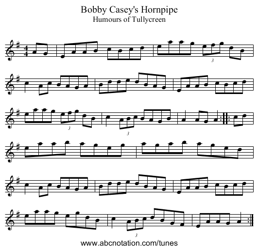 Bobby Casey's Hornpipe - staff notation