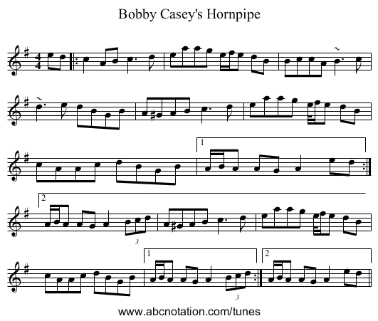Bobby Casey's Hornpipe - staff notation